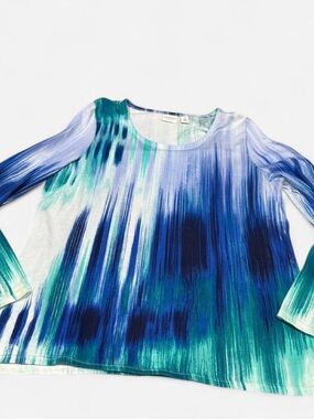 Women's Blue & Green Brushstroke Long Sleeve Tee by